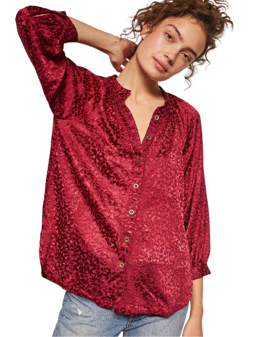 LN Anthropologie Susanna Burnout Velvet Button Down Blouse - M